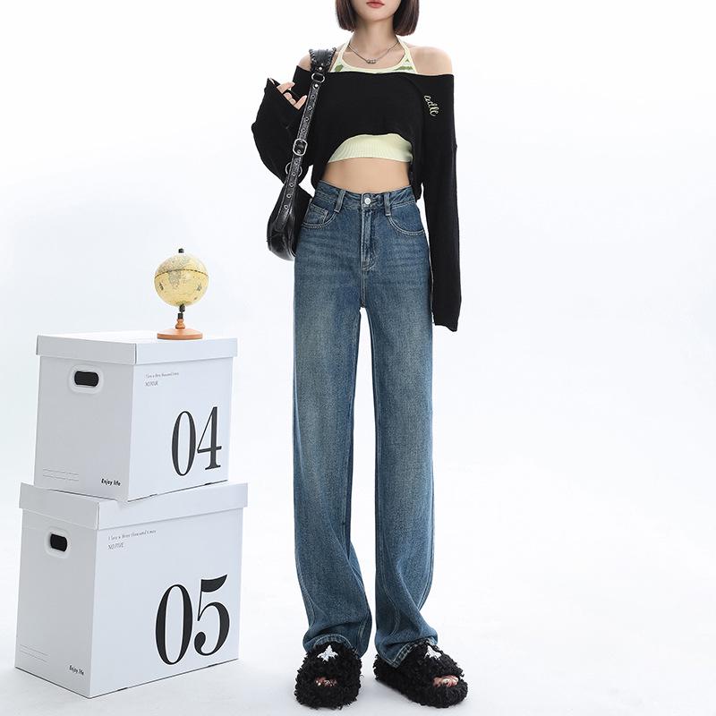 Women's Velvet Wide-Leg High-Waisted Jeans - Autumn/Winter 2025 Collection, Floor-Length Slimming Fit