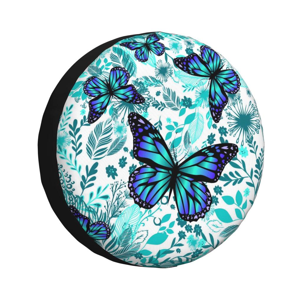 Blue Butterfly Pattern Spare Tire Cover Universal 4WD 4x4SUV Wheel Protective Cover Automotive Accessories 14 15 16 17 Inches