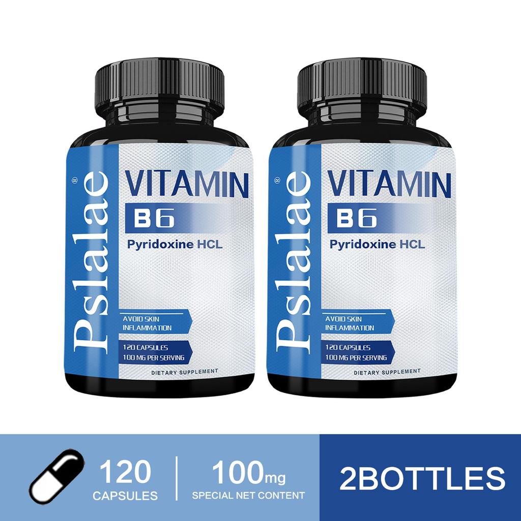 Pslalae Vitamin B6 Capsules, 100mg Vitamin B6 Extract, helps prevent skin inflammation, suitable for adults.