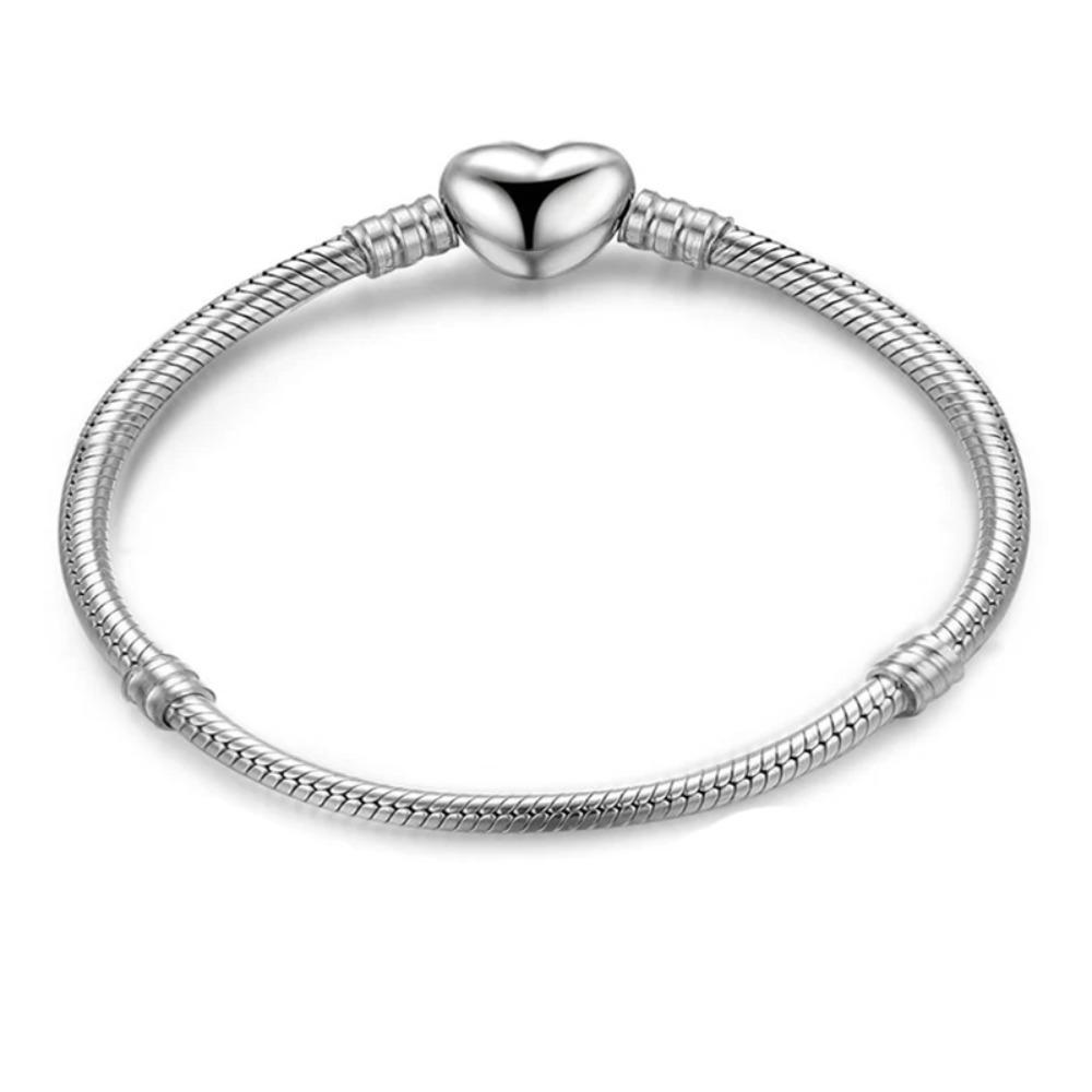Handmade 925 Silver Pan Bracelets for Women Heart Snake Chain Bangle DIY Jewelry Fit Beads Big Sale