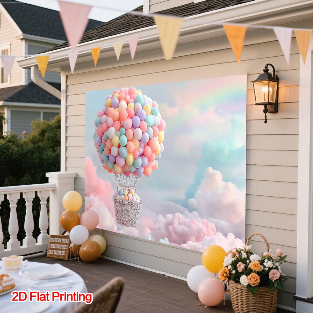 2D plane, 1 piece of 2D plane printed rainbow soft-color sky photography background, polyester fabric