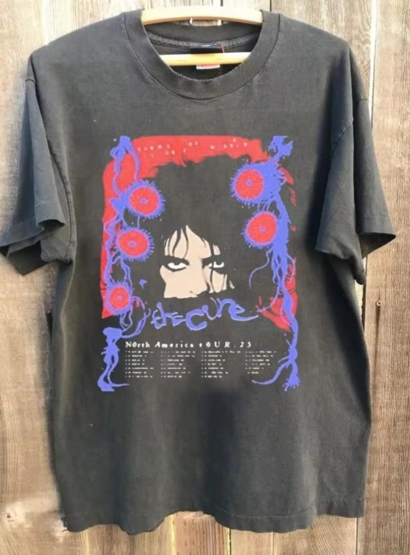 2026 neutral polyester breathable short sleeved oversized loose casual summer women s retro The Cure T-shirt S