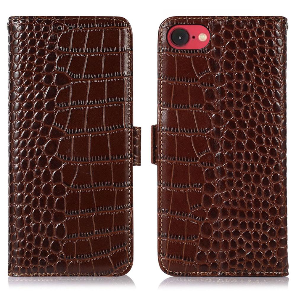 For iPhone 16e Case Crocodile Texture Genuine Cow Leather Phone Wallet Cover