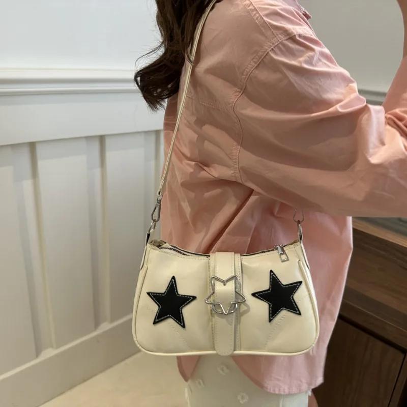 Y2K Hot Girls Star Shoulder Bags PU Leather Women's Underarm Bag Fashion Design Female Crossbody Bag Handbags Phone Purse