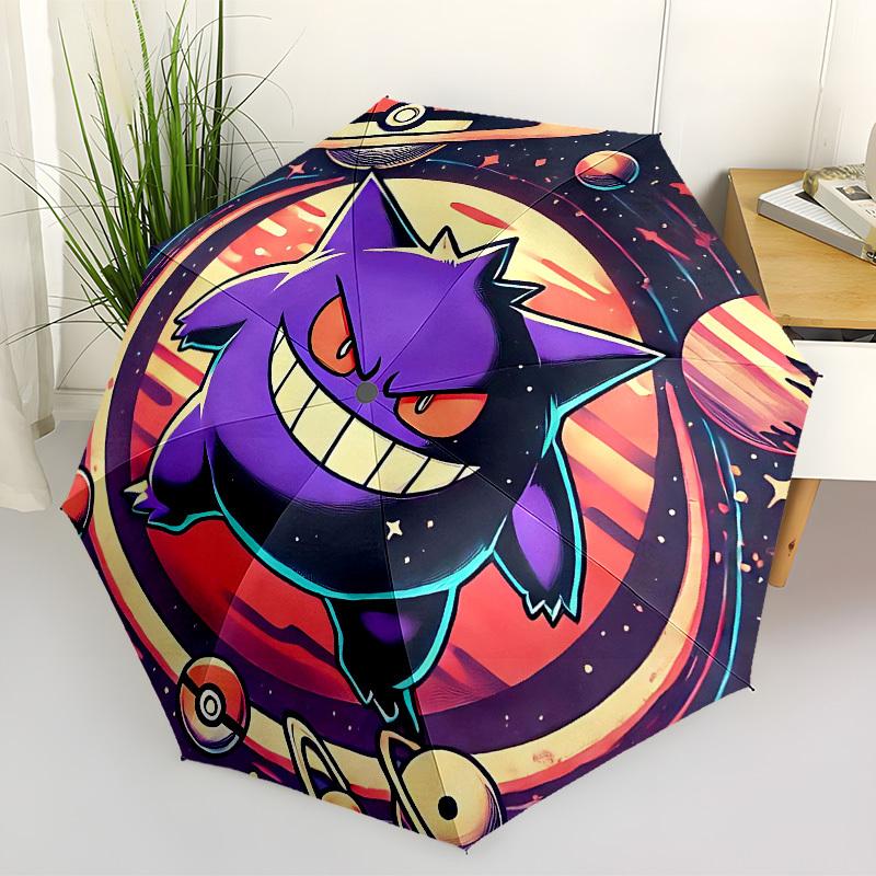 1 Stück Gengar Galaxy Automatischer Faltregenschirm - Kompaktes 8-Rippen-Design, Langlebiger Kunststoff & Eisen, Leicht für den Täglichen Gebrauch im Freien, a0929192