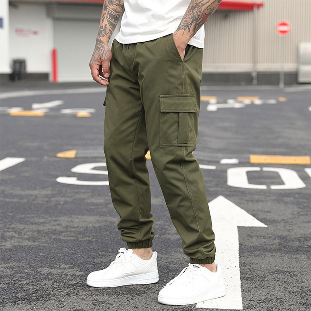 Men's Loose Casual Multi-pocket Work Pants, Youth Stretch Waist Drawstring  Pants