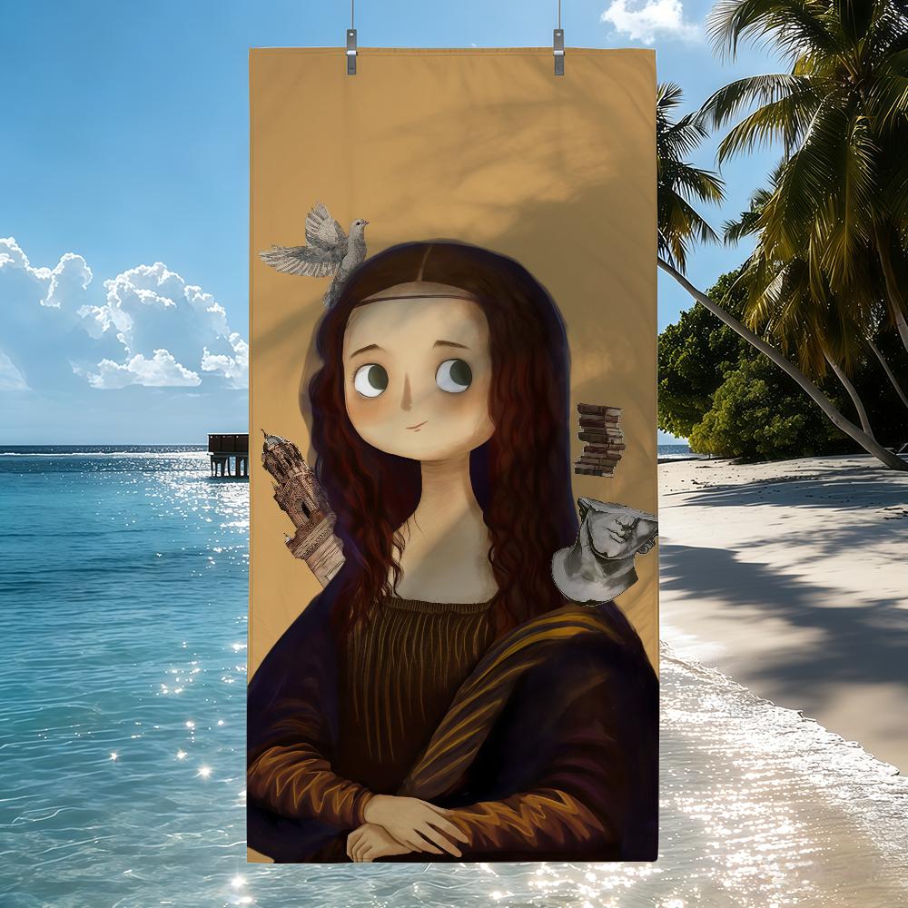 Oil painting  L-Leonardo D-Da Vinci M-Mona Lisa Towel Drying Bath Towel Applicable To Light Swimming Camping Yoga Beach Out
