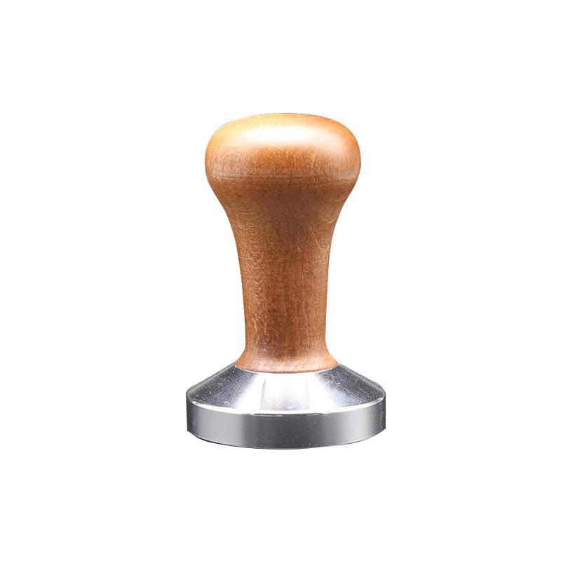 Electroplated Coffee Tamper with Flat Bottom and Beech Wood Handle, 51/53/58mm Threaded Base for Espresso Machines