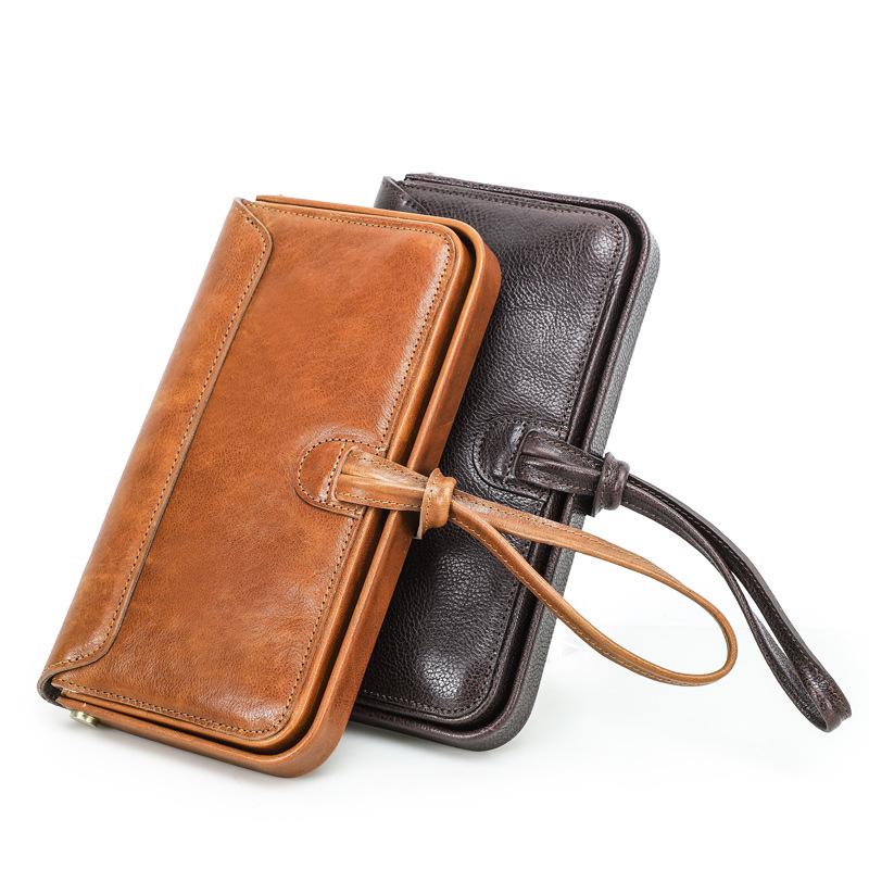 Full-Grain Lambskin Women's Wallet with Metal Hinge and Leather Hand Strap