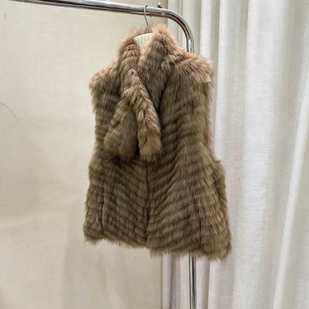 Autumn and winter new two wear fox hair encrypted strips short vest vest young fashion fur coat women