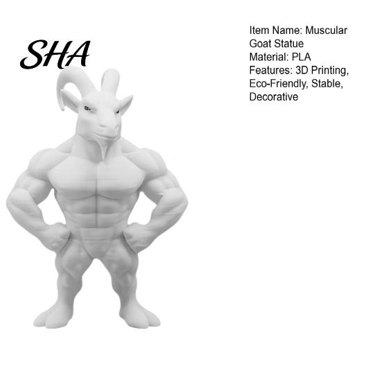 Dekoration für Erzählräume 3D-gedruckte muskulöse Ziegenfigur, Tierfigur Schreibtisch für Nischenkunst Sammlerstück Heim Büro Regal, Lustiges Geschenk für Fitnessstudio-Besucher Liebhaber
