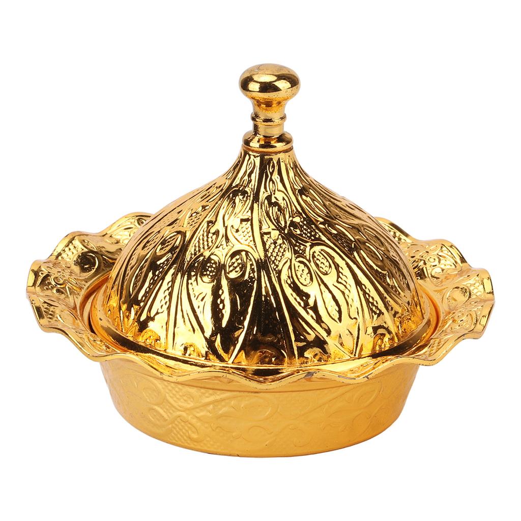 Gold Candy Dish with Lid Gold Floral Embossing Modern Simple Zinc Alloy Fruit Dish Snacks Dish for