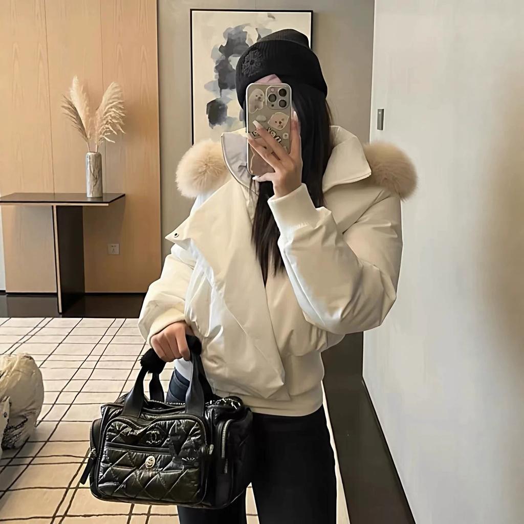 Big fur collar hooded short cotton-padded women's winter new thickened cotton-padded jacket slim-fitting cotton-padded jacket