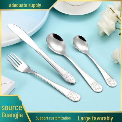 Children's Cartoon Bear 304 Stainless Steel Cutlery Set: Knife, Fork, Spoon & Gift Box - Perfect for Western Meals