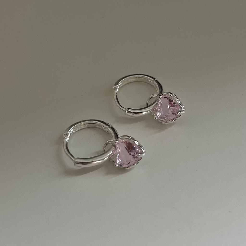 French Pink Diamond Heart Ear Cuffs - No Piercing Ins Niche Sweet Cool Earrings for Women