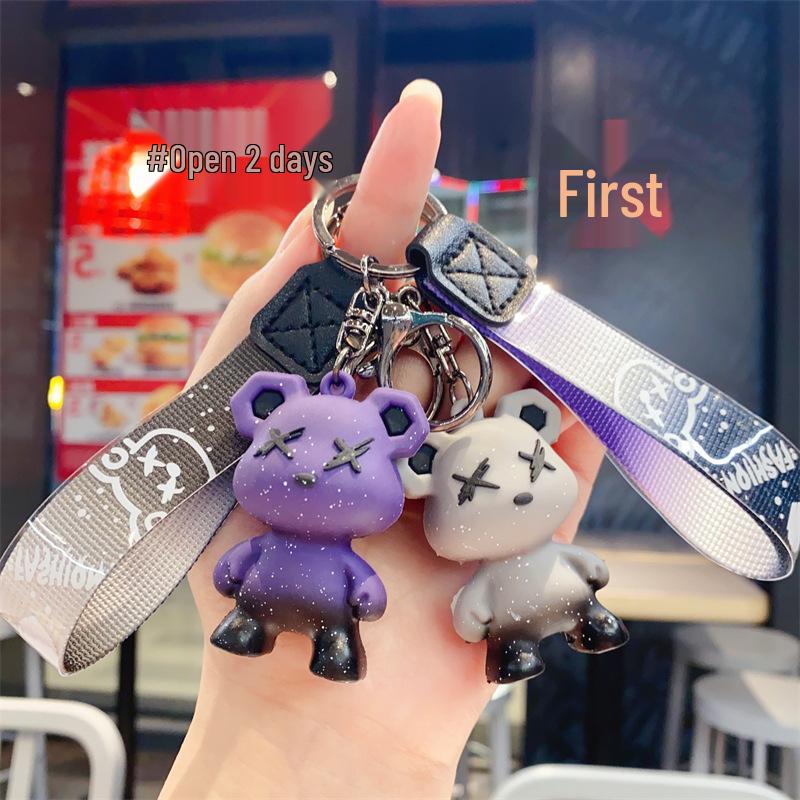 Starry Sky Bear Keychain: Cute Silicone Figurine for Car, Backpack, or Couples