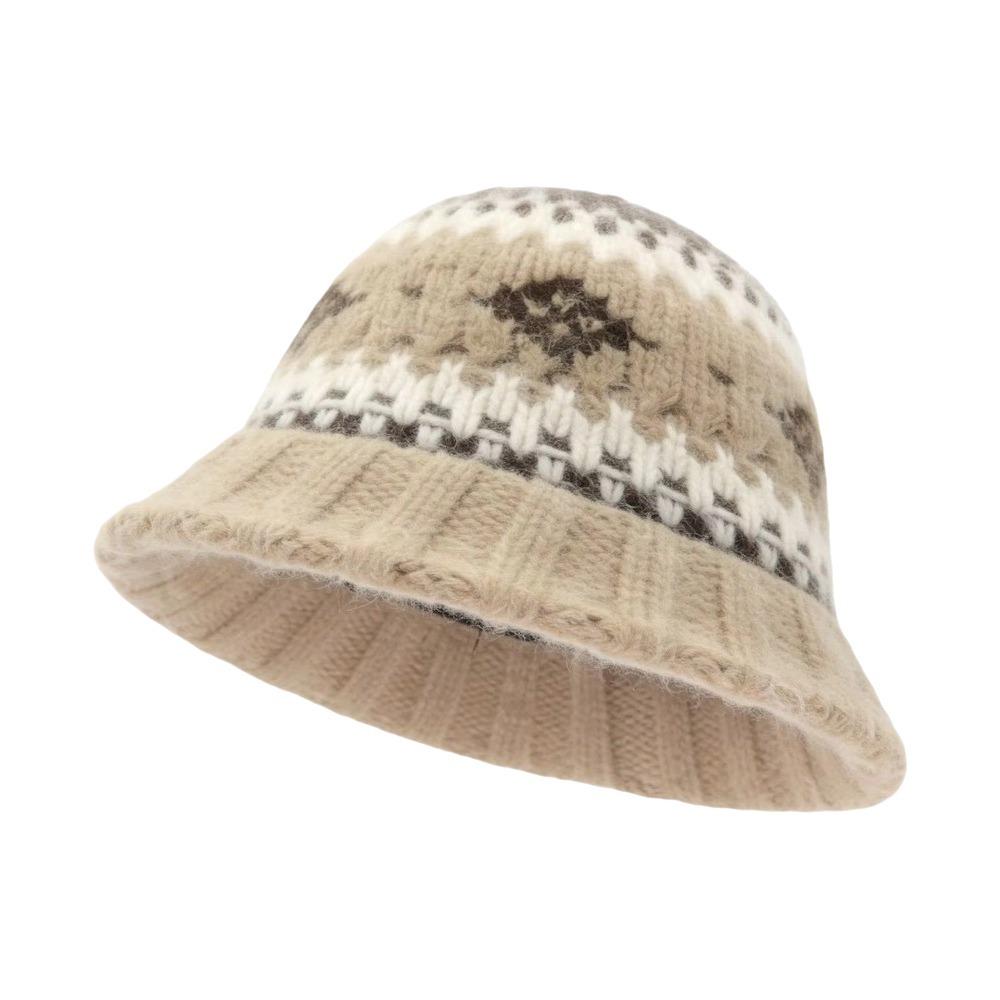 Warm Jacquard Knitted Hat Wool Jacquard Pattern Beanies Cute Knitted Fisherman Hat Winter