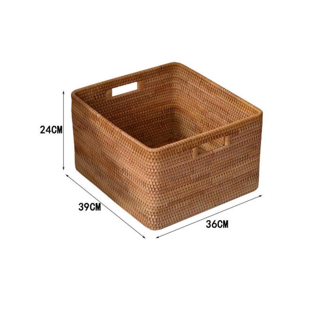 Rectangular Rattan Storage Basket with Handles Sturdy Handwoven