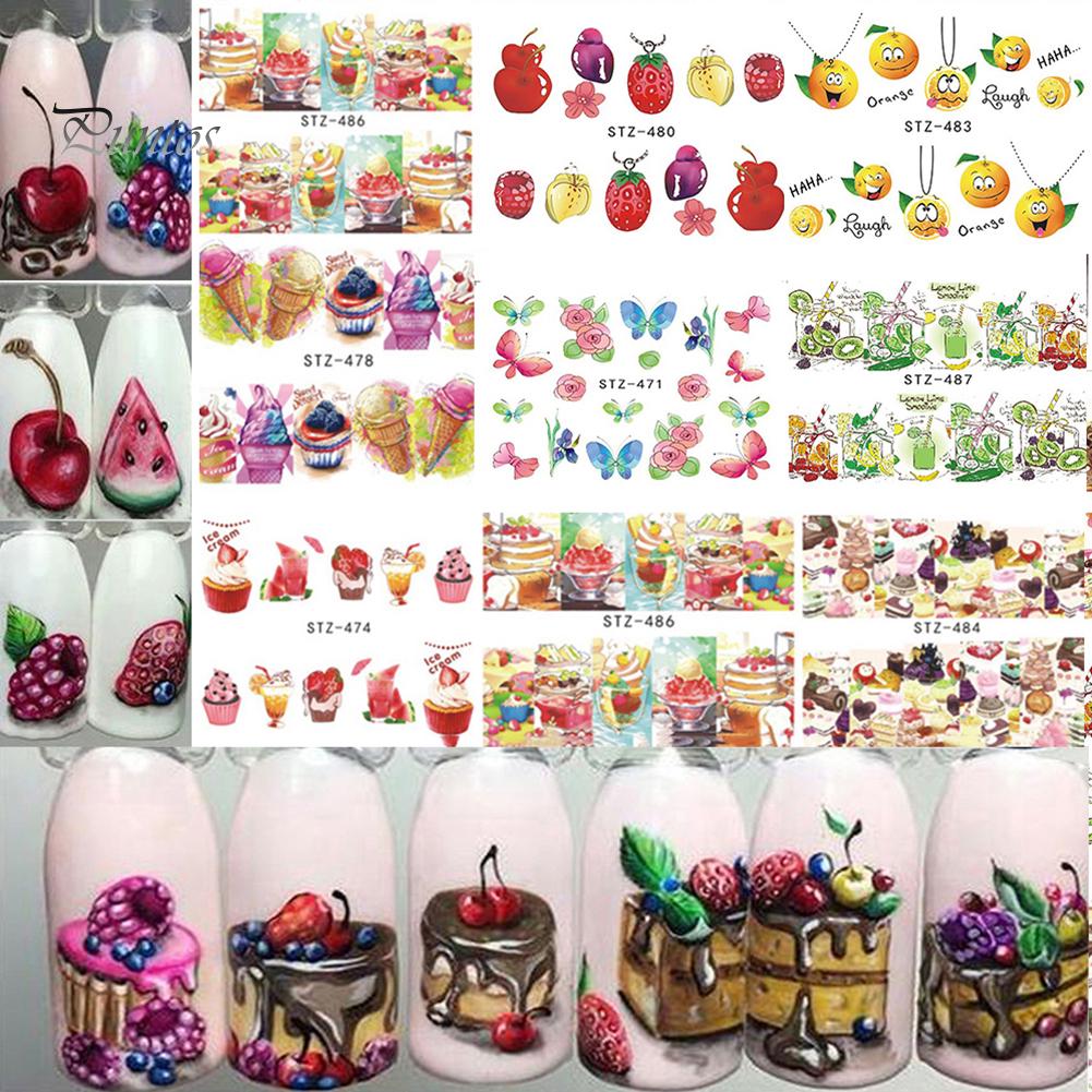 

Puntos Nail Art 18 листов торт мороженое фрукты красочные водные переводные наклейки