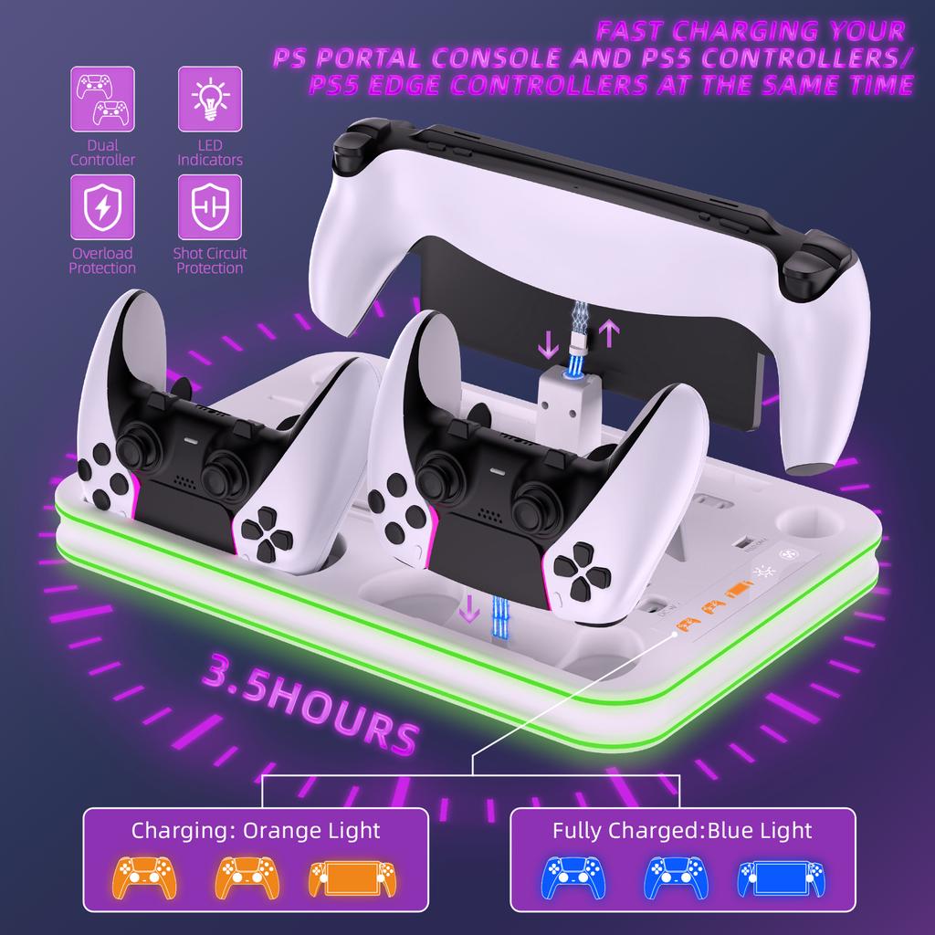 PS5 Slim/Pro Console Multi-function Cooling Storage Stand with Headset Hanging Rack,RGB Colorful Light