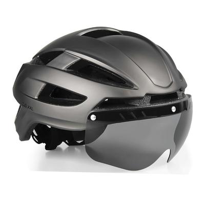 Jovno Bicycle Helmet Adult Large Extra Large Large Size Cycle Helmet Lightweight 18 Vent Magnetic Goggles with LED Light XXL 58-65cm (Titanium)