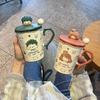Cute Graffiti Ceramic Cup Couple Mug With Lid Spoon Household Drinking Cup Niche Design Breakfast Cup