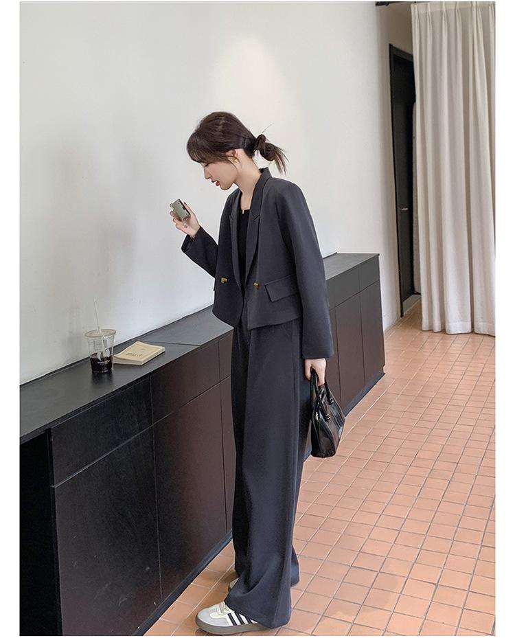 2025 Spring Women's Fashion Suit: Short Blazer & Wide-Leg Pants Two-Piece Set