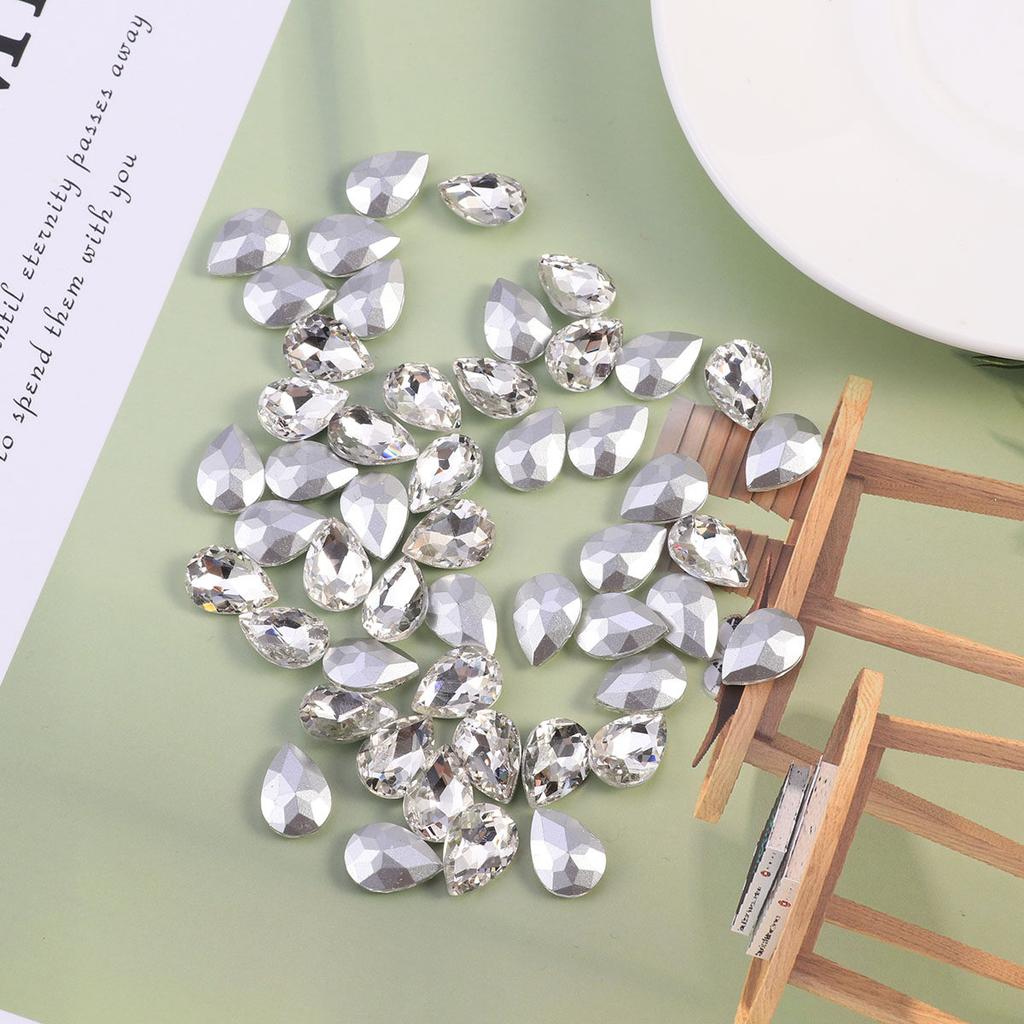 50Pcs Waterdrop Drill Decorative Resin Rhinestone Sparkling Ab Shine Teardrop Crystal Flatback DIY Craft Wedding Shoes Phone