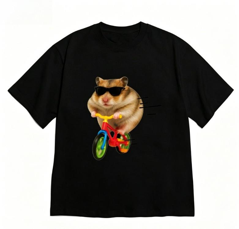 

Funny Hamster Graphic Tshirt for WOMEN Unisex Cute Kawaii Black Short Sleeve Korean Aesthetic Casual Versatile Crew Neck Tee S