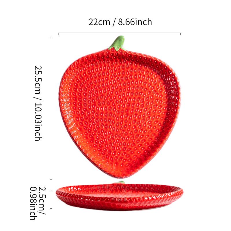 Nordic Creative Ceramic Tableware: Strawberry Design - Dinner, Soup, Steak, Dessert Plates & Two-Tier Serving Platter.