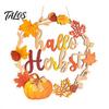Country Style Porch Sign Autumn Harvest Wooden Wreath Pendant, Front Door Hanging Ornaments with Hemp Rope, Natural Wood Hello Plaque Pumpkins
