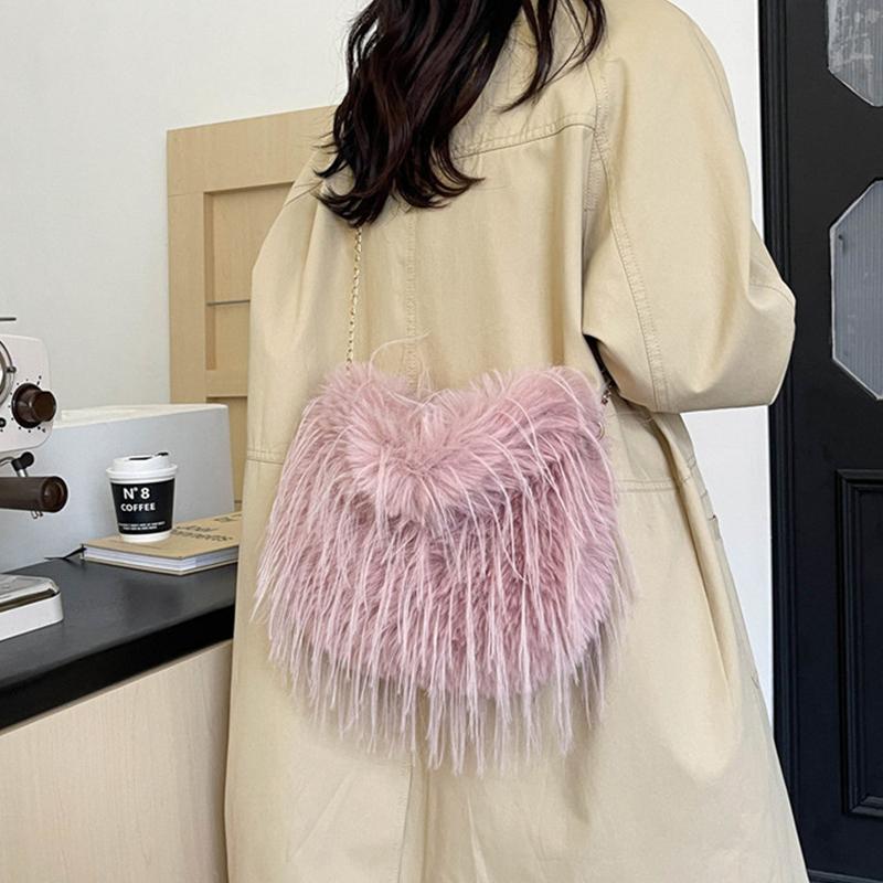 Women Plush Small Purse Soft Luxury Tote Handbag Faux Fur Fluffy Wrist Bags Girls Winter Daily Crossbody Shoulder Bag