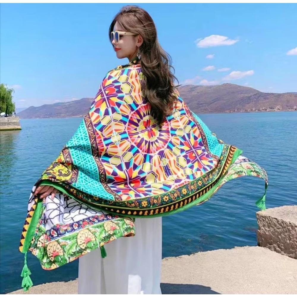 Chaka Salt Lake Great Northwest Tourism Ethnic Style Scarf Silk Scarf Women'S Summer Seaside Beach Shawl Sunscreen Thin