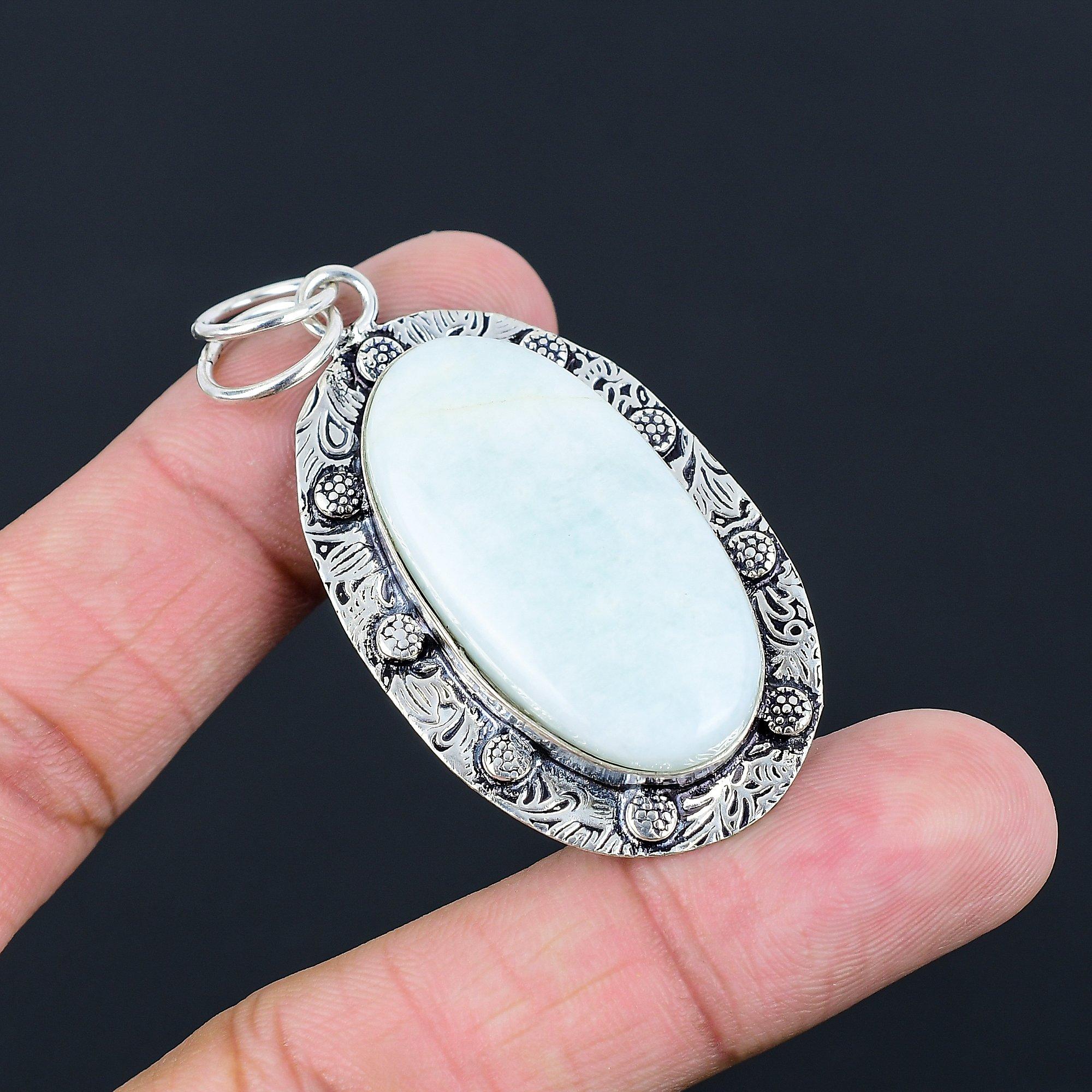 

Oval Amazonite Stone Daughter Trendy Wedding Pendant Jewelry 925 Sterling Silver