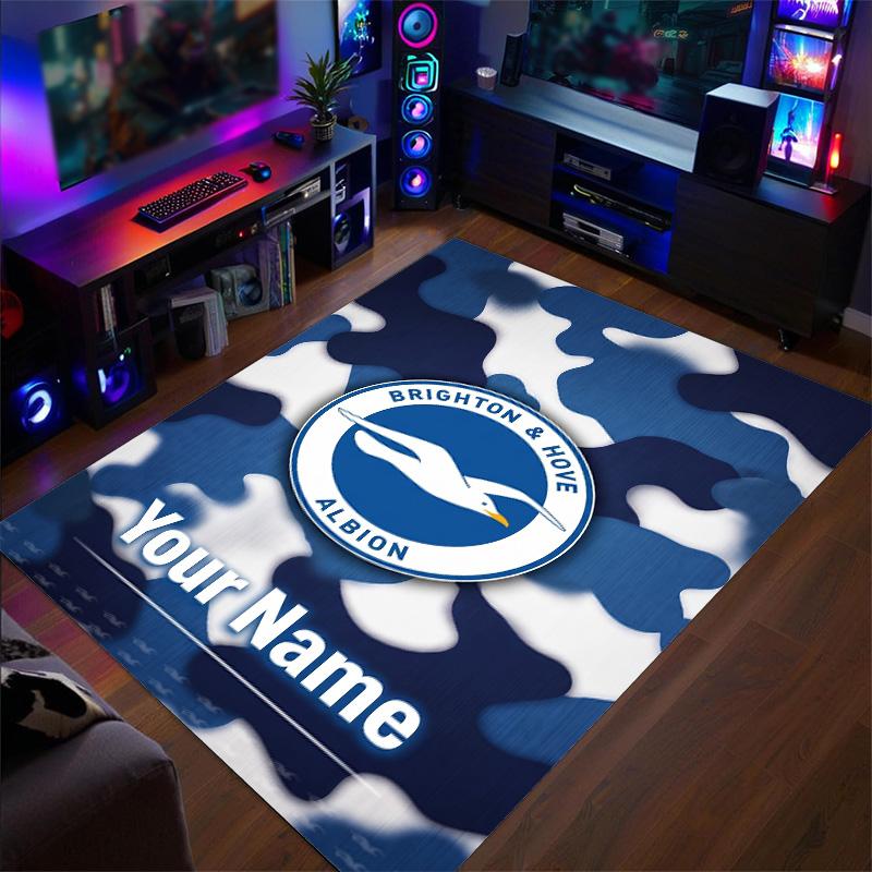 Crystal Velvet Rug Brighton & Hove Albion Football Print Custom Name Text Floor Mat Home Decor
