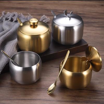Stainless Steel Kitchen Condiment Container Large Capacity Sugar Bowl Spices Jar  Kitchen
