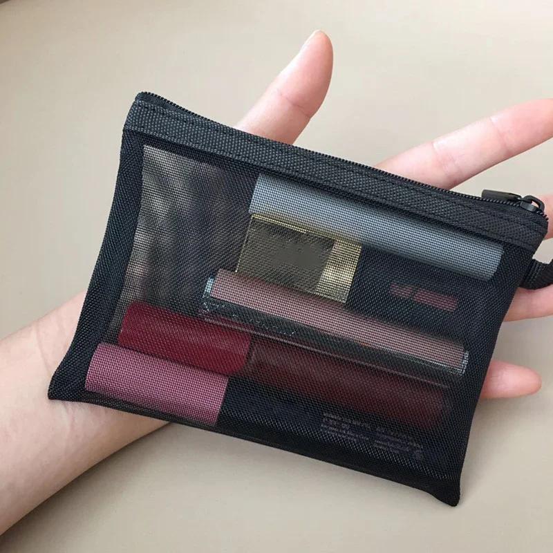 

Black Women Transparent Mesh Cosmetic Storage Bag Clear Zipper Pencil Case Nylon Makeup Pouch Portable Travel Toiletries Handbag