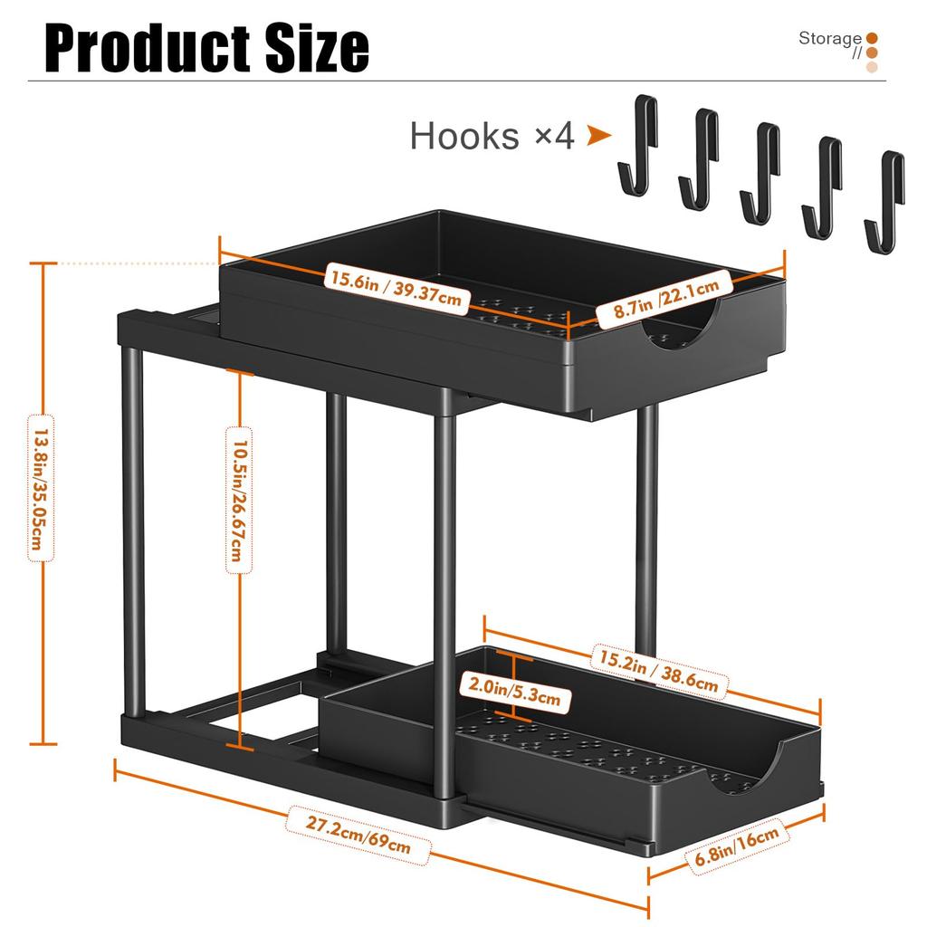 2-stufiger Unterspül-Organizer, Schiebeschrank, Korb, Schublade, ausziehbar, Mehrzweck-Aufbewahrungsregal, Spülbecken-Organizer für Küche und Bad