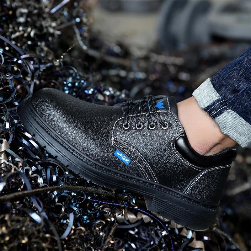 Fashion Men Work Safety Shoes Anti Smashing Waterproof Genuine Leather Welding Shoes Indestructible Nail Proof Boot