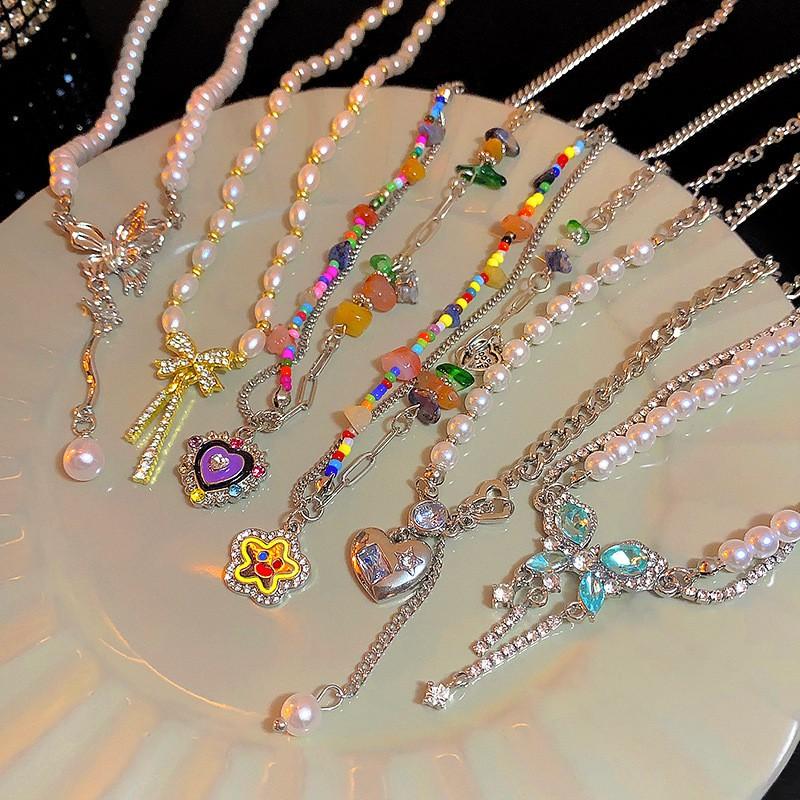 Korean Style Pearl Butterfly Necklace Women Luxury Lightweight Versatile Sweater Chain Jewelry