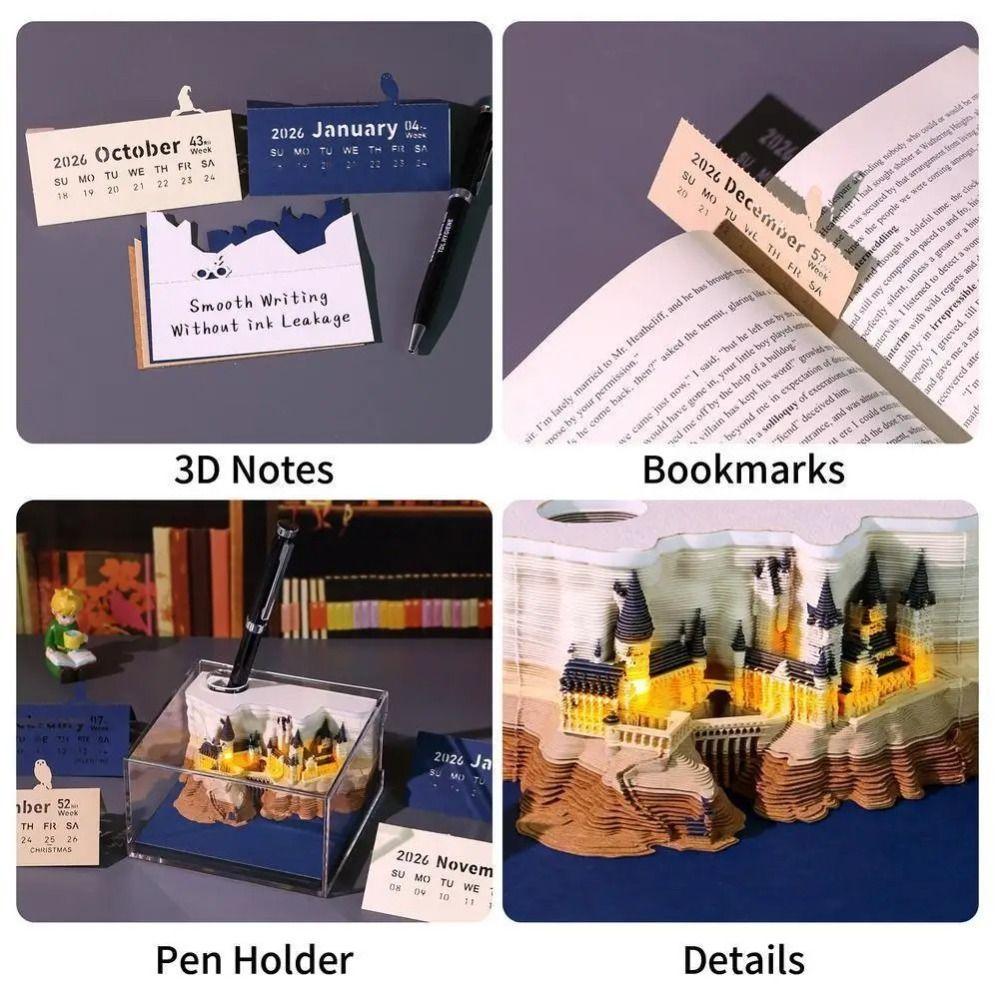 Z Lampkami Rzeźba z Papieru Kalendarz Notes 2026 Kalendarz Tygodniowy Kreatywny Kalendarz Zamku Magicznego