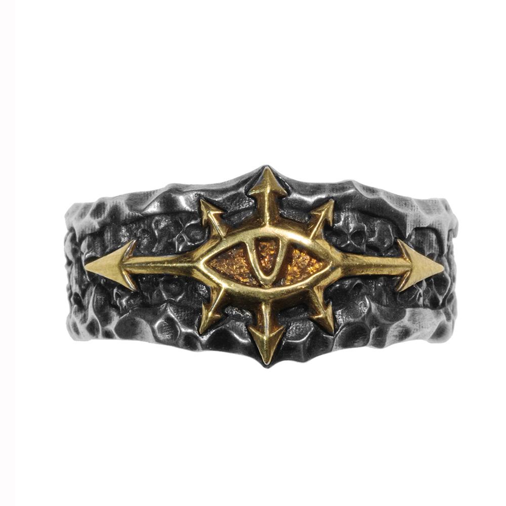 Abaddon der Verheerer Ring Warhammer 40K Schwarze Kreuzzug Champion Schmuck Verstellbar Goldenes Auge Öffnungsring Gothic Gaming für Männer resizable black