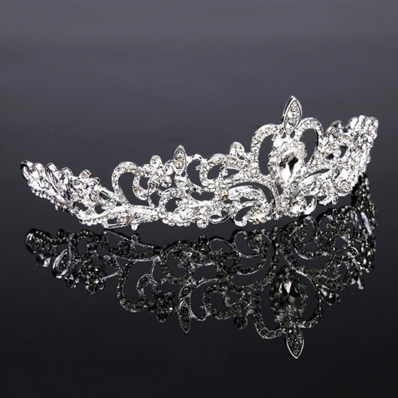 Bridal Princess Austrian Crystal Tiara Wedding Crown Veil Hair Accessory Silver