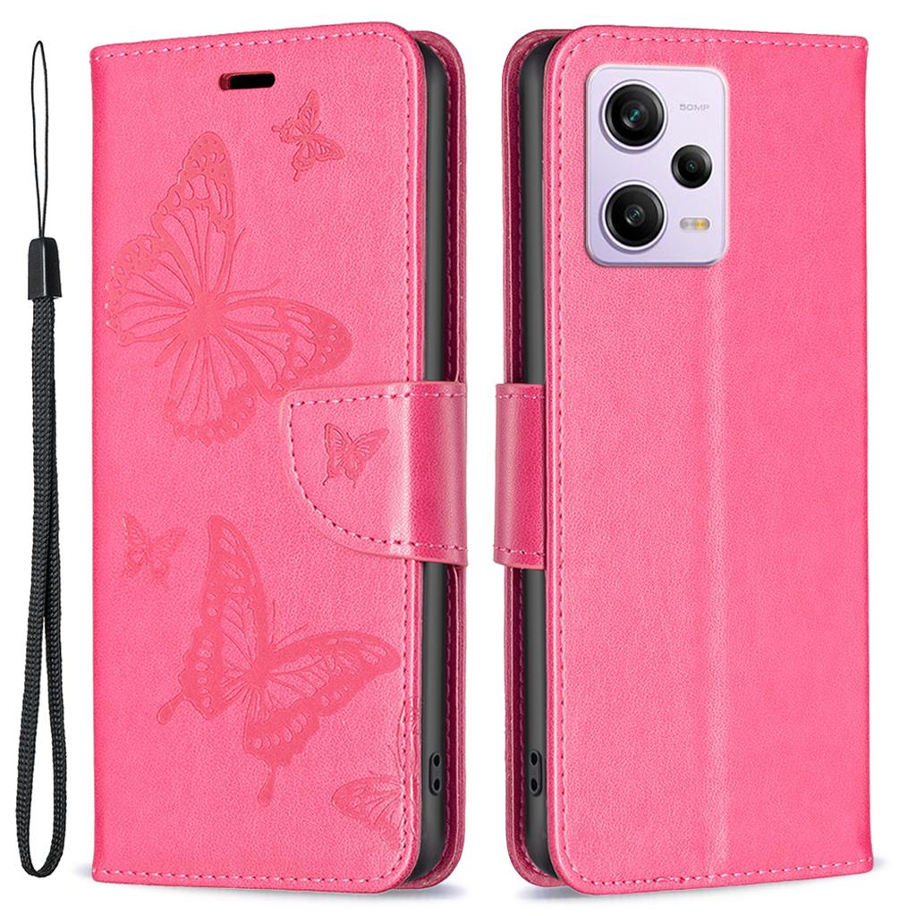 Shockproof Case for Xiaomi Redmi Note 12 Pro 5G/Note 12 Pro Speed 5G/Poco X5 Pro 5G PU Leather Cover Butterfly Imprinted with Strap