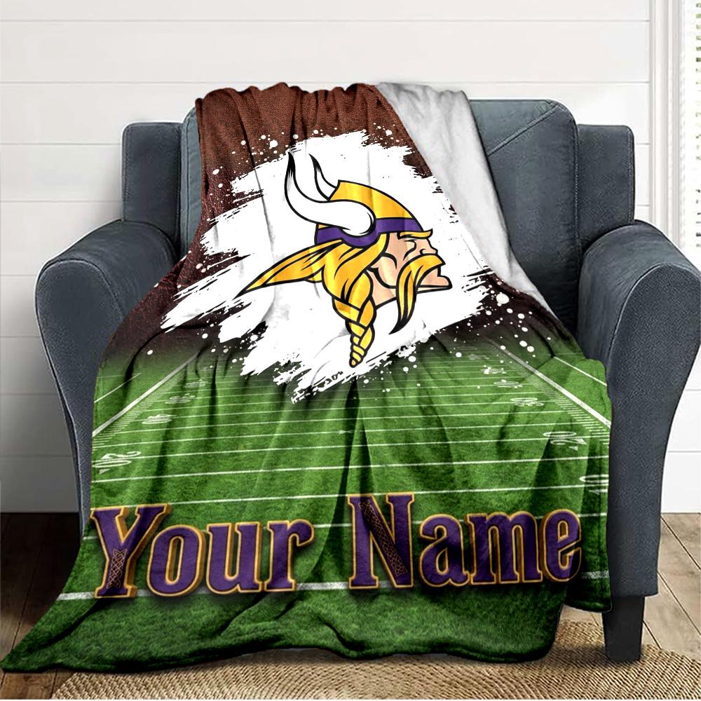 Name Custom Minnesota Vikings Logo Print Flannel Blanket High Quality Warm Comfortable Cover for All Seasons Perfect for Gifts Home Decor