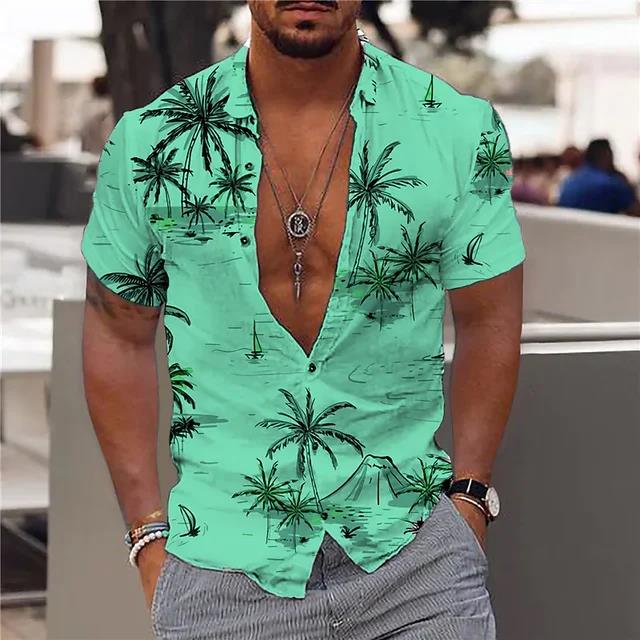 Camicia Comoda da Uomo Albero di Cocco Stampa 3D Hawaiana Spiaggia S-6XLl Manica Corta Top alla Moda Casual