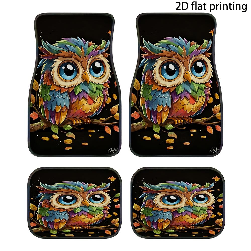 4pcs Car Foot Mats, Colorful Owl Coin Pattern, Fiber Material, Universal Car Floor Mats, Washable, Wear-Resistant, All-Season, C