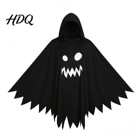 Halloween Ghost Cloak with Hood Loose Fit Irregular Hem Costume Parent Child Matching Outfits for Cosplay Party White Spooky Pullover Cape