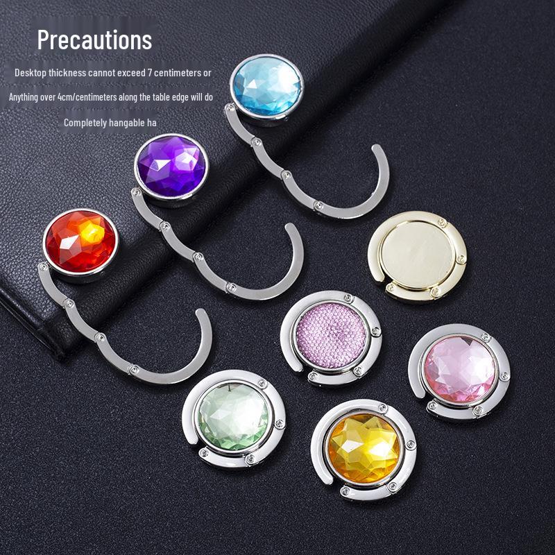 Portable Folding Crystal Handbag Hook - Rhinestone-Free Metal Clip for Table Edge
