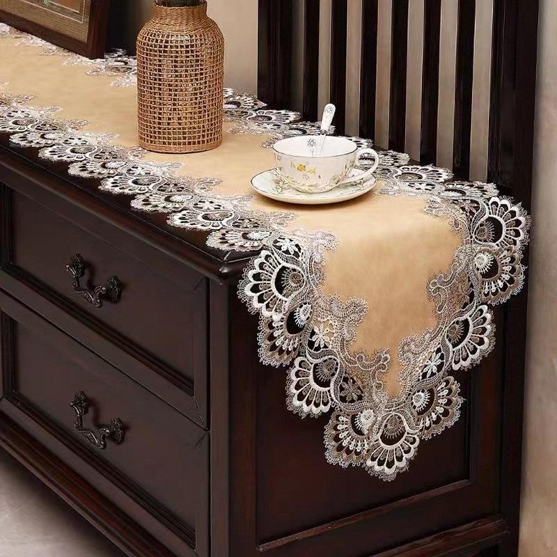 European Table Flag Waterproof And Oil-Proof Leave-In Light Luxury Lace Tablecloth Long Strip New Tv Cabinet Dust Cloth